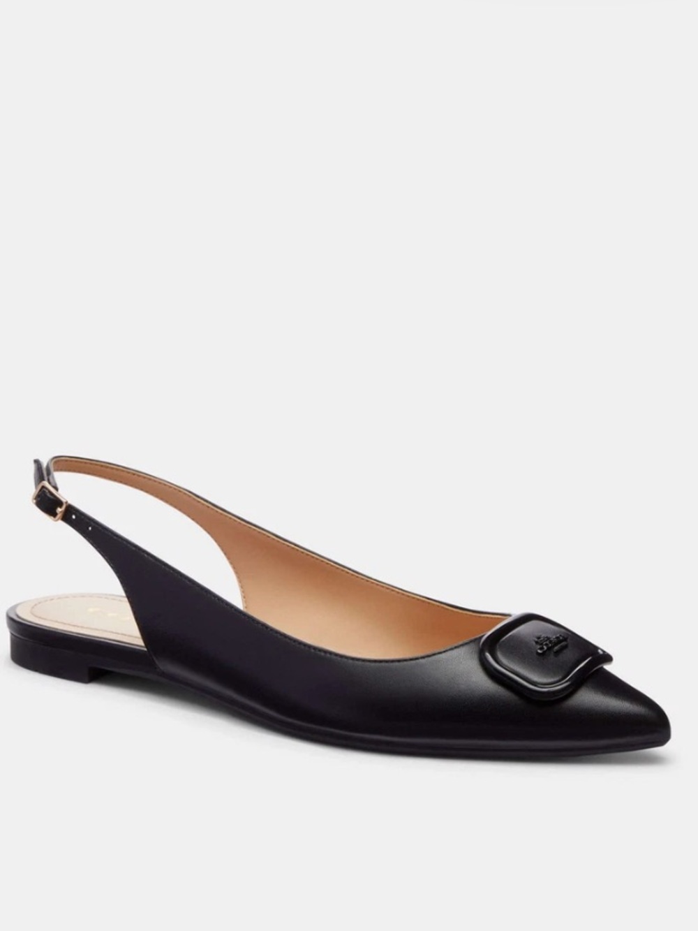 Coach Black Leather Slingback Pointed-Toe Flats